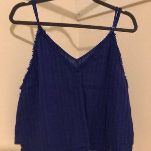 Pharaoh Collection Japanese Cotton Blue Sleeveless Tank Top Blouse Size S